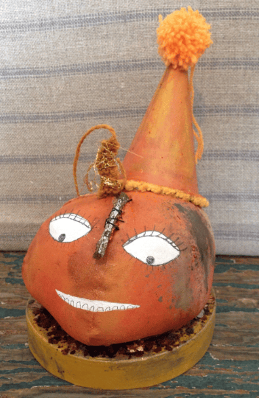 SALE Primitive, one of a kind, Halloween pumpkin sculpture, fall, autumn