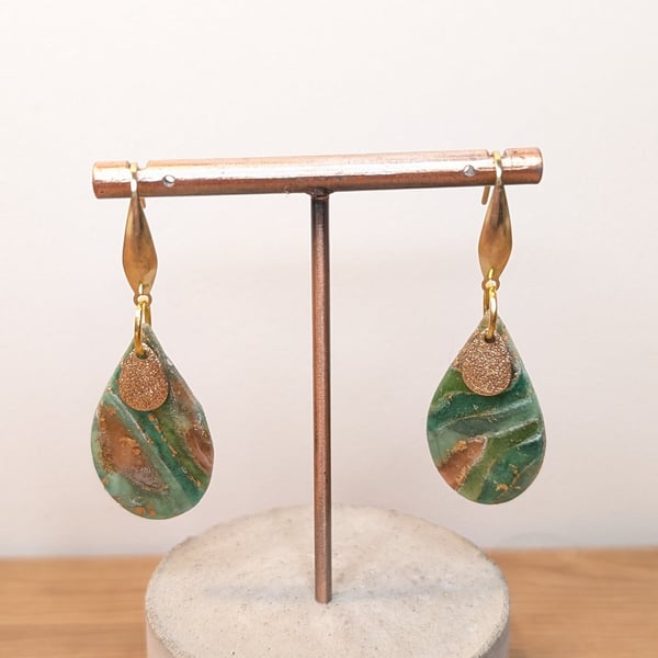 Green  agate polymer clay earrings- teardrop