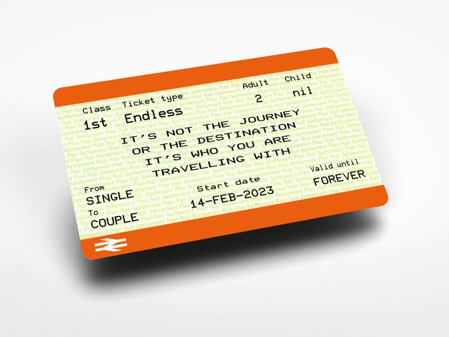 Personalised Metal Wallet Purse Card Keepsake Train Ticket Valentines Couple