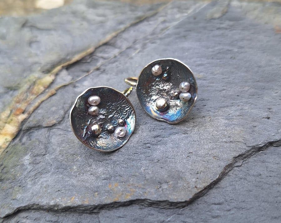 Elegant Sterling Silver Dome Earrings with Freshwater Pearls