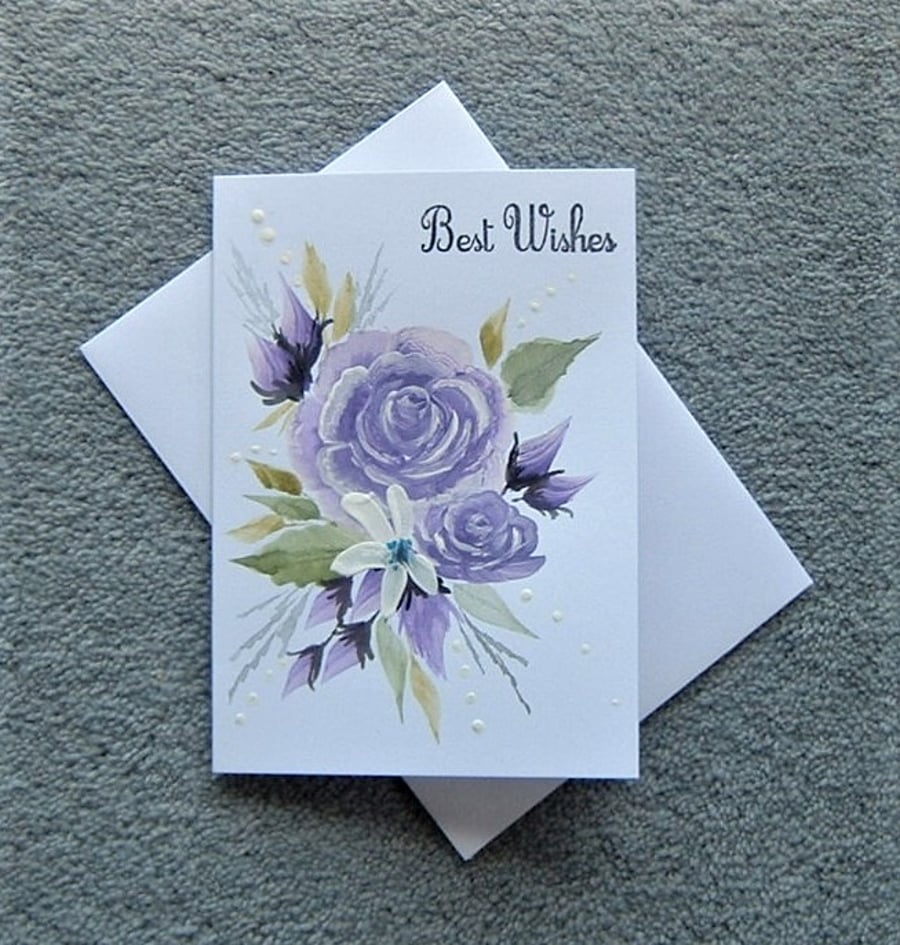 All occasion blank inside had painted roses floral greetings card ( ref F 182 )