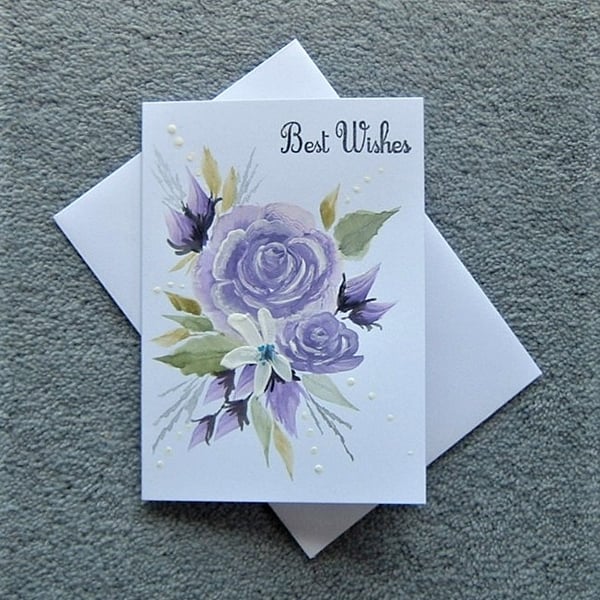 All occasion blank inside had painted roses floral greetings card ( ref F 182 )