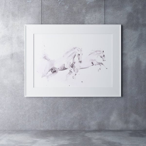 White Horses Watercolour Painting Limited Edition Art Print