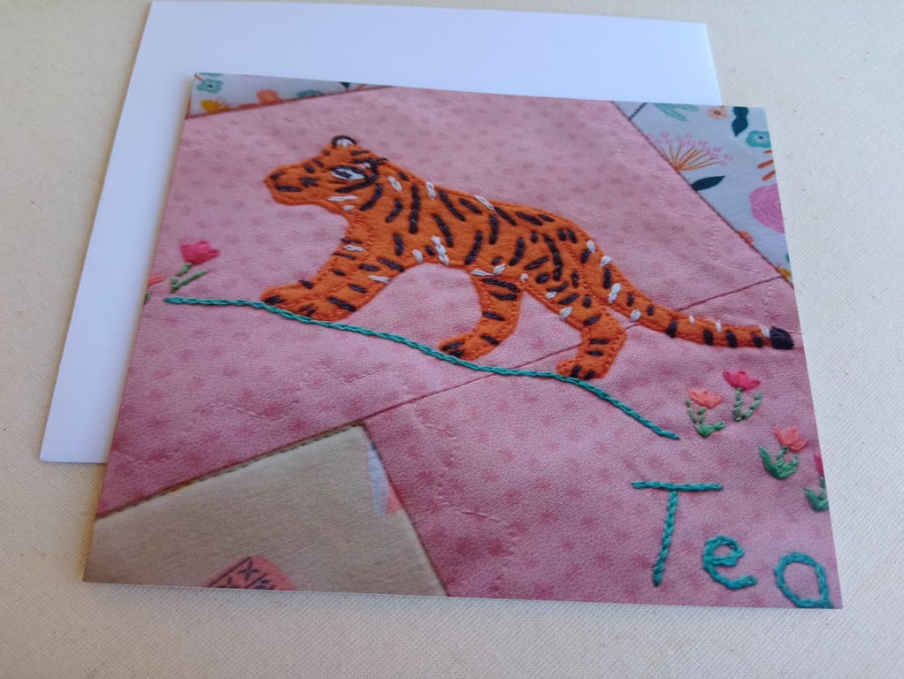All occasion card - Pink Tiger Cub print based on my appliqued design