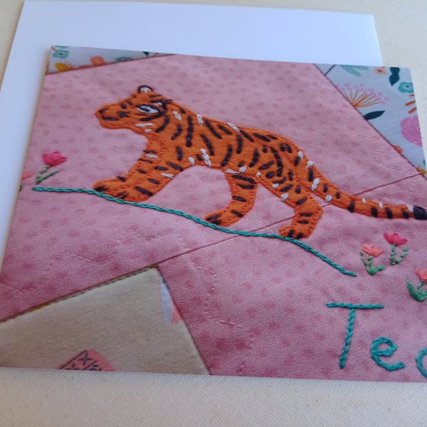 All occasion card - Pink Tiger Cub print based on my appliqued design