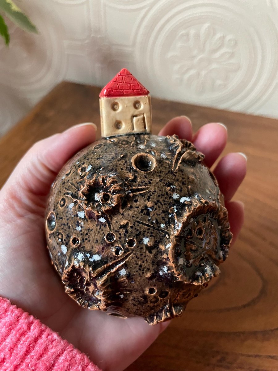 Ceramic handmade moon sculpture - man in the moon art