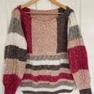 Hand Knit Jumper - Striped with cable details. 