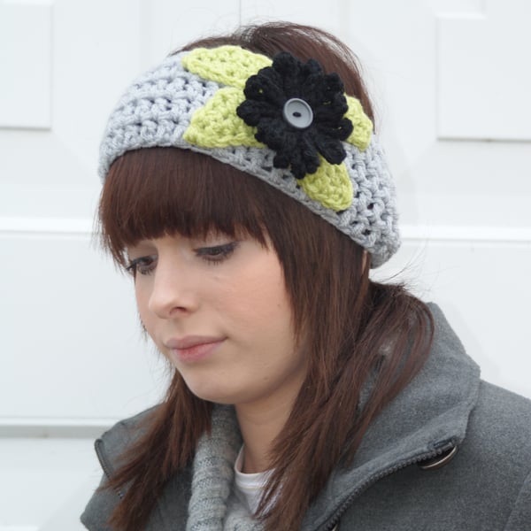 Crochet grey Headband Ear Warmer