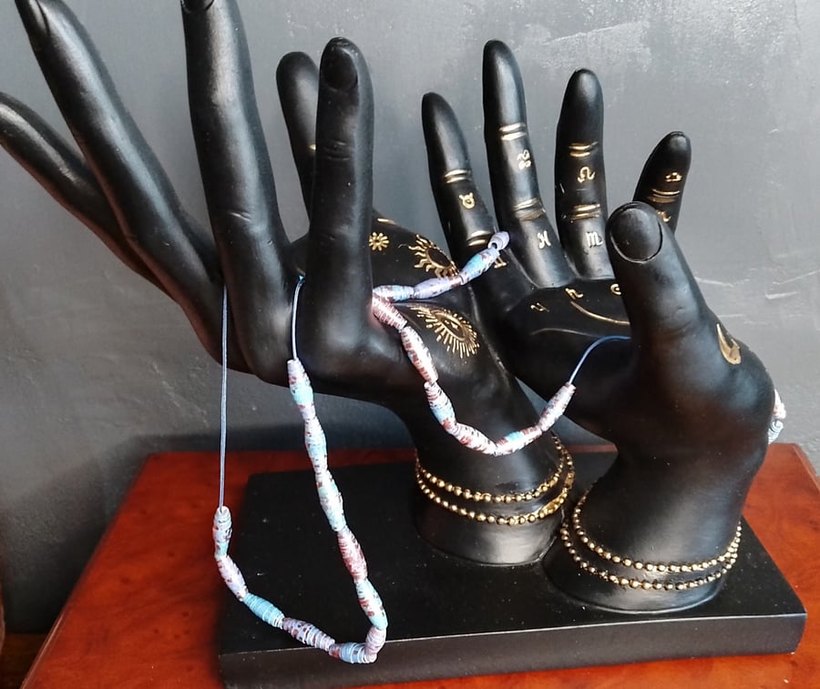 Handmade blue summer swirl paper bead necklace