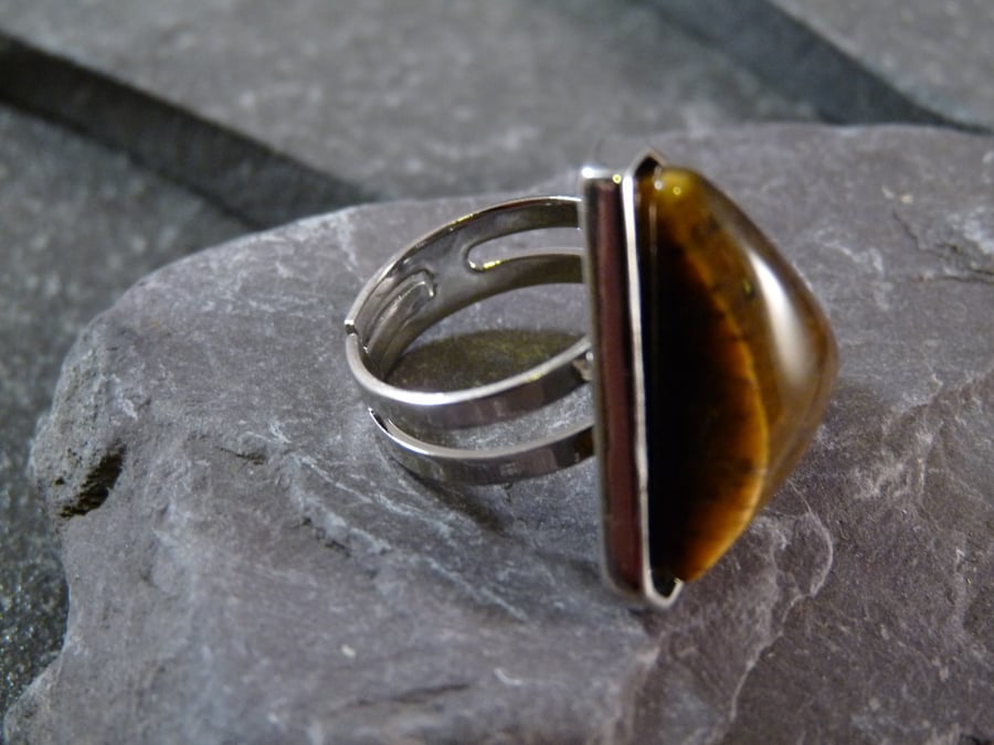 Yellow Tiger's Eye Triangular Adjustable Ring 