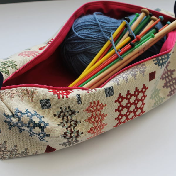 Knitting needles project bag. Welsh blanket knitting bag storage case. 