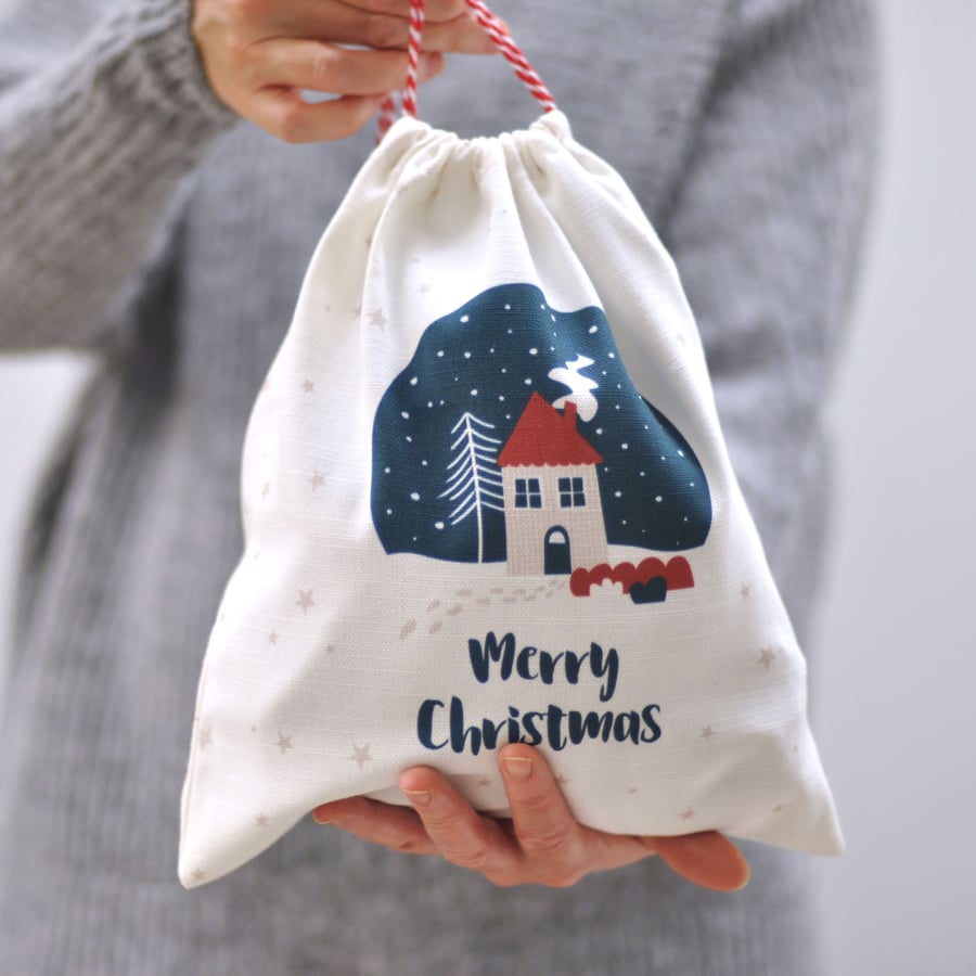 Reusable Christmas gift bag - Cotton bag - Eco-friendly - Merry Christmas