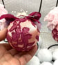 Pink and Burgundy Christmas Bauble with Floral Lace, Ribbons and Flowers - Image 4