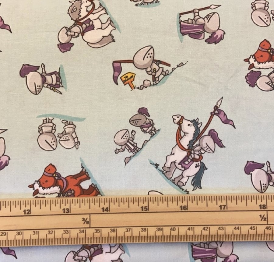 Fat Quarter Dragons Brave Knights On Horses Blue 100% Cotton Quilting Fabric