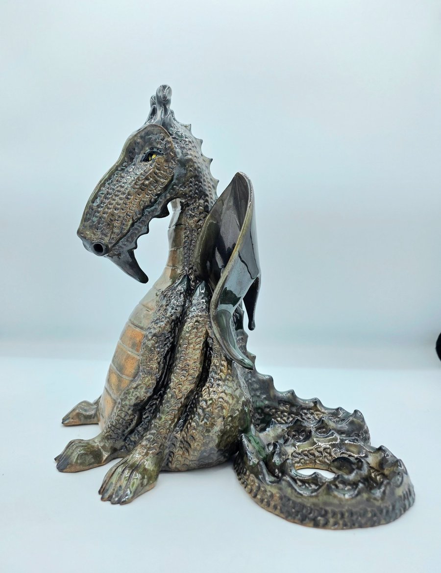 Dragon Sculpture. Handmade Ceramic. Textured, glossy, full of character