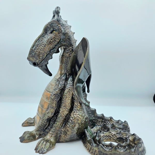 Dragon Sculpture. Handmade Ceramic. Textured, glossy, full of character