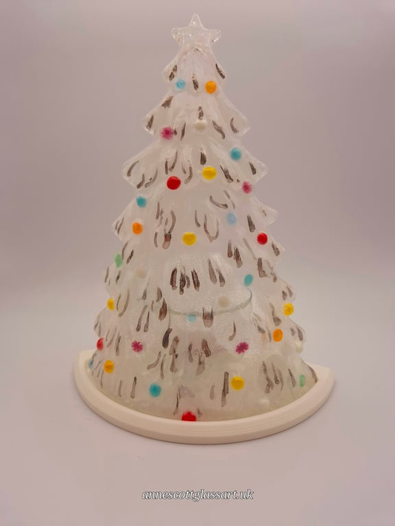 Handmade Fused Glass 3D Opaline Christmas Tree Candle Holder Red,Pink,Orange,Pla