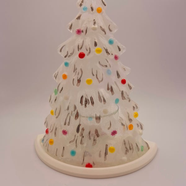 Handmade Fused Glass 3D Opaline Christmas Tree Candle Holder Red,Pink,Orange,Pla