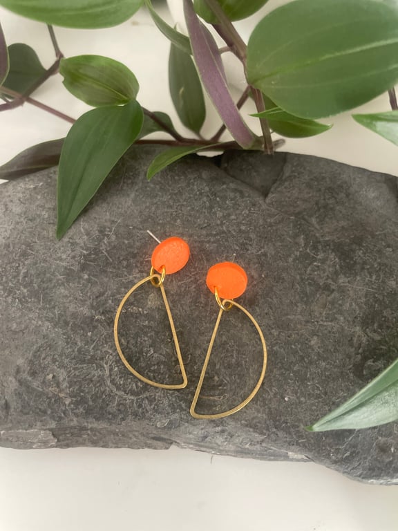 Half circle polymer clay and brass earrings 