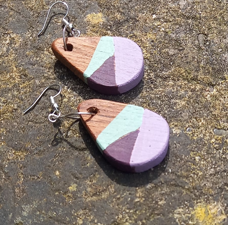 Handmade wooden teardrop earrings