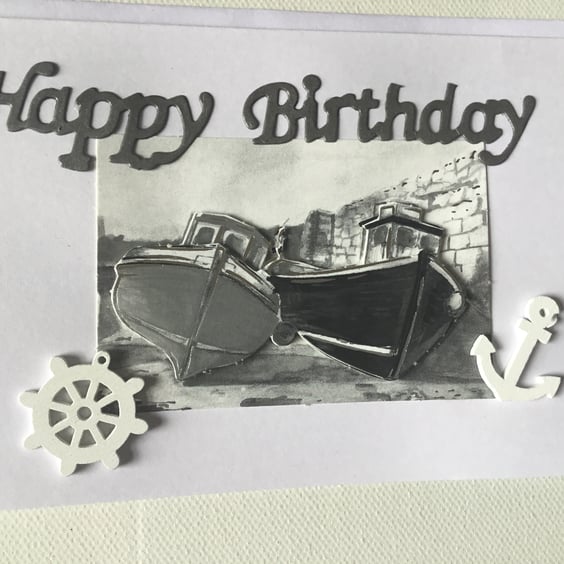 Birthday card. Decoupage card. card for fisherman. Ref 324