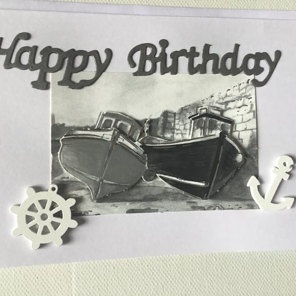Birthday card. Boating card. Decoupage card. card for fisherman. CC725