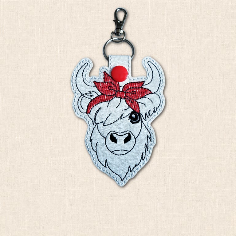Highland Cow Keyring - Embroidered Cow With Bandana Bag Charm