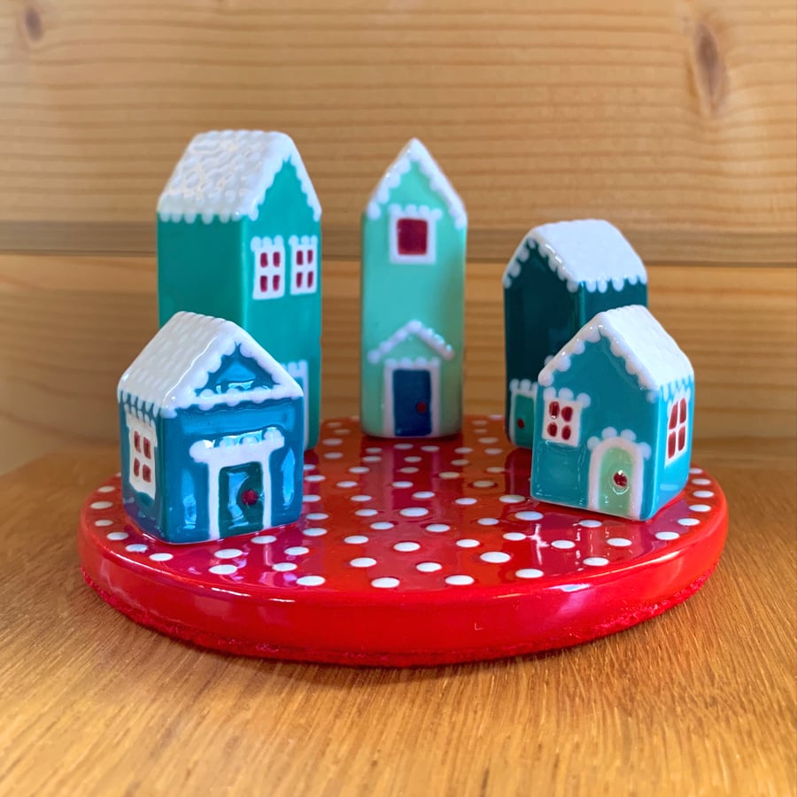 Handpainted Ceramic Winter Houses, Christmas Scene Ornament