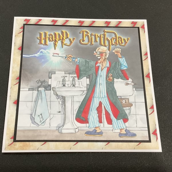 Handmade Funny Wrinklies at the Movies 6 x6 inch Birthday card - Harry Potter