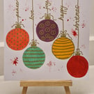 Handpainted Christmas baubles Christmas card Joy Love Peace watercolour