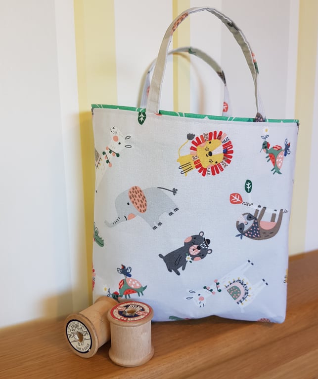 Reusable fabric gift bag; nursery animals