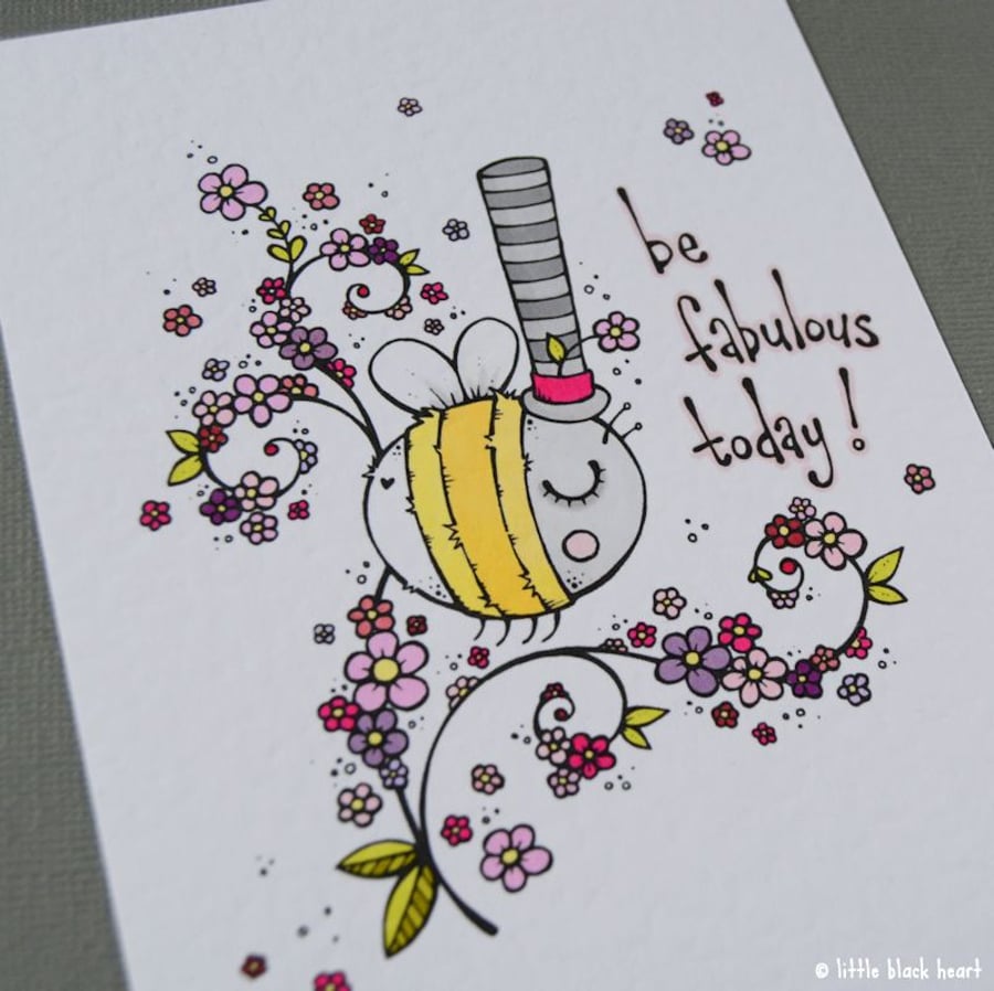 be fabulous bee - hand coloured print (A6)