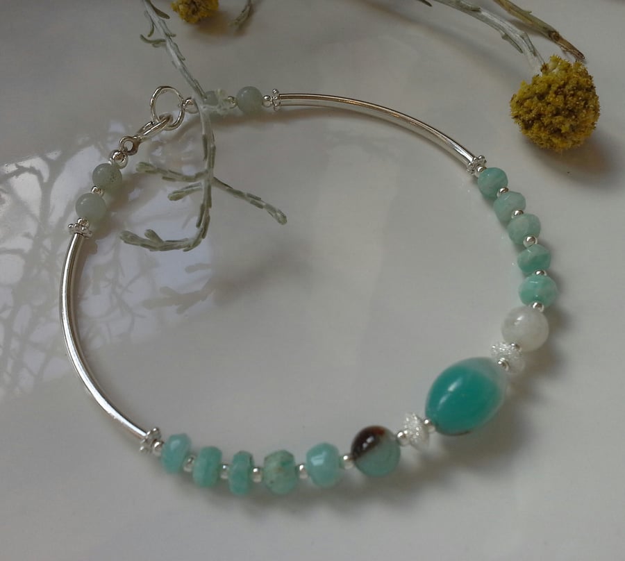 Designer Amazonite Sterling Silver Bangle Style Bracelet