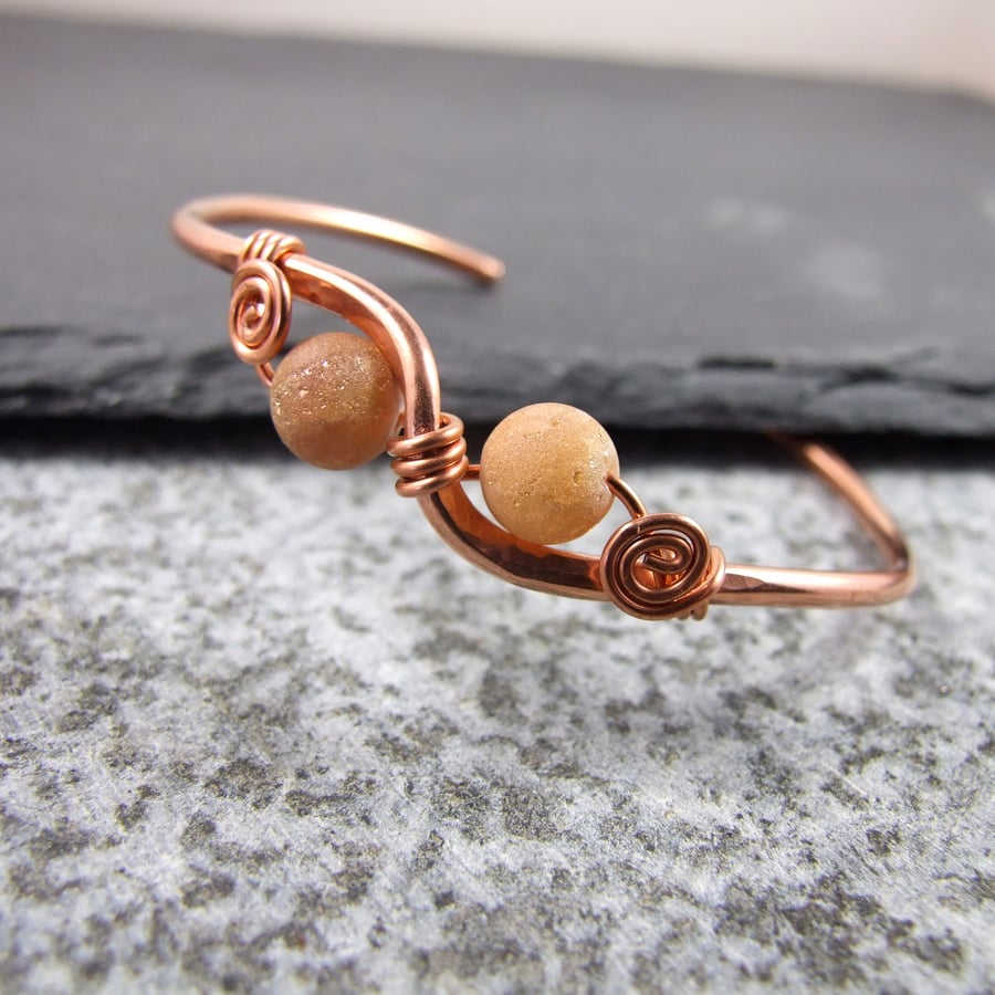 Copper Bangle with Golden Druzy Agate