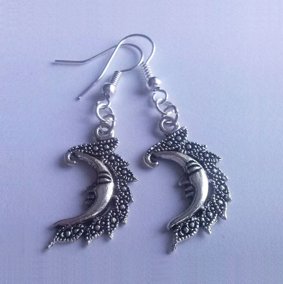 Moon Earrings Silver Plate New Age Celestial Earrings 