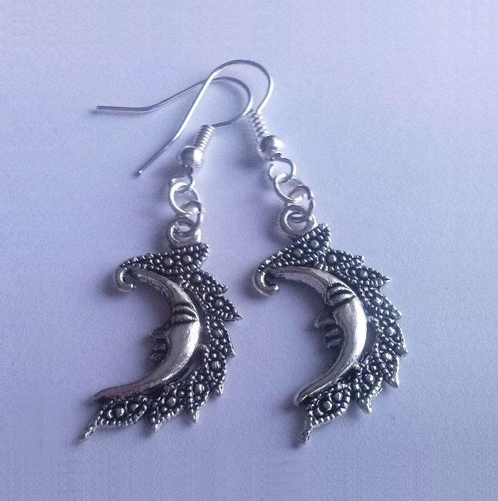 Moon Earrings Silver Plate New Age Celestial Earrings 