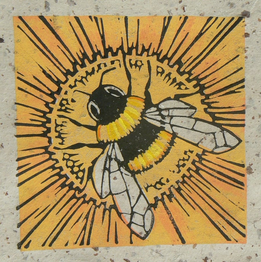 Bee linocut print