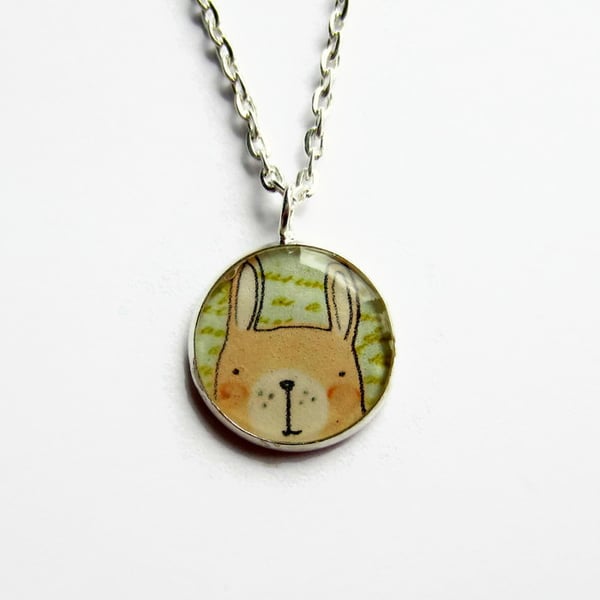 Cute Rabbit Necklace, Small Bunny Rabbit Picture Pendant, 18mm