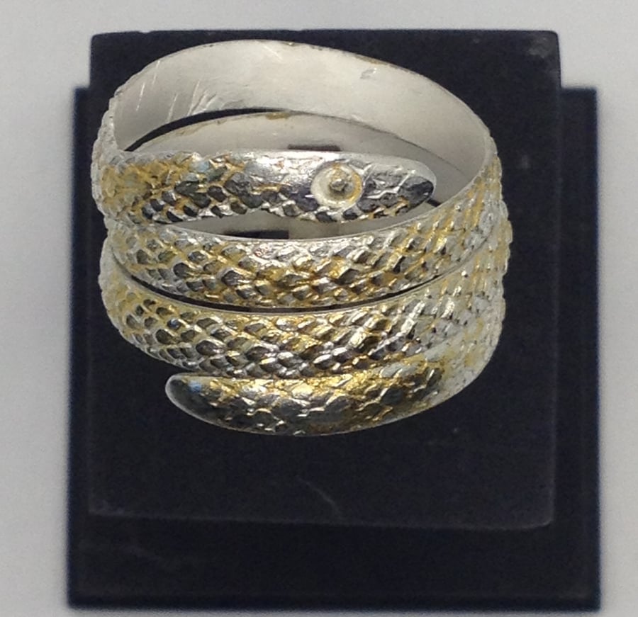 Silver and gold snake ring