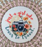 Just a Girl Who Loves to Travel Coaster – Travel Gift – Camera & Flowers - Image 1