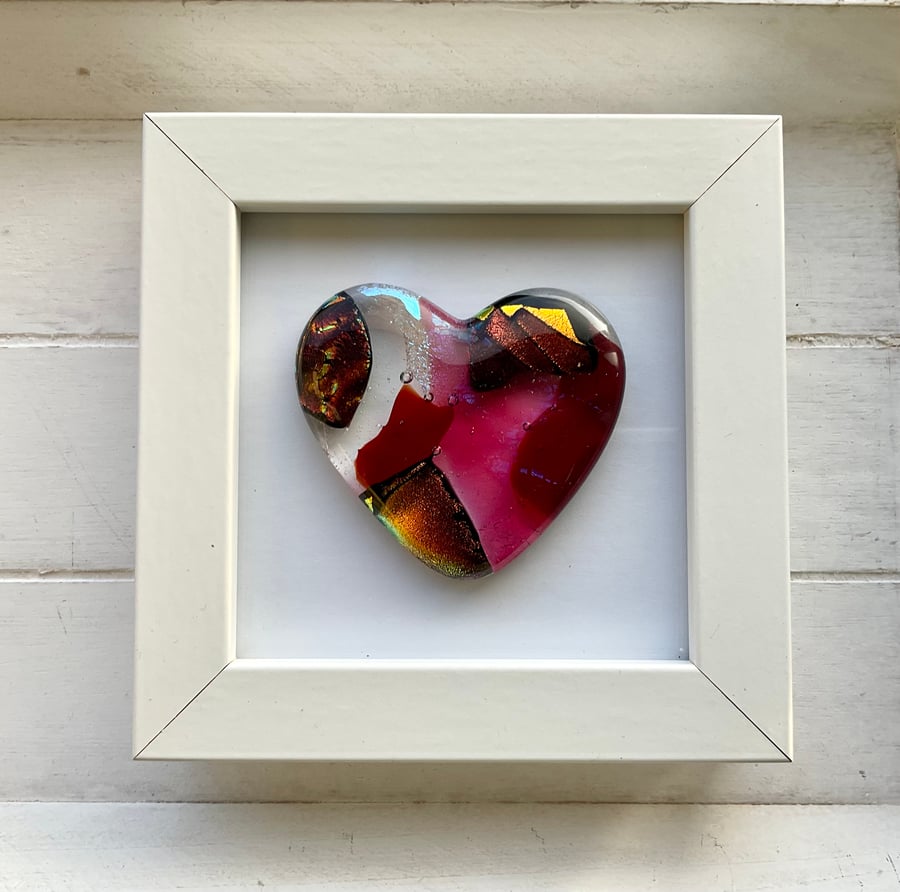 Handmade Fused glass heart in frame