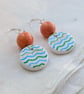 Painted green and blue polymer clay, coral jade and sterling silver earrings - Image 7