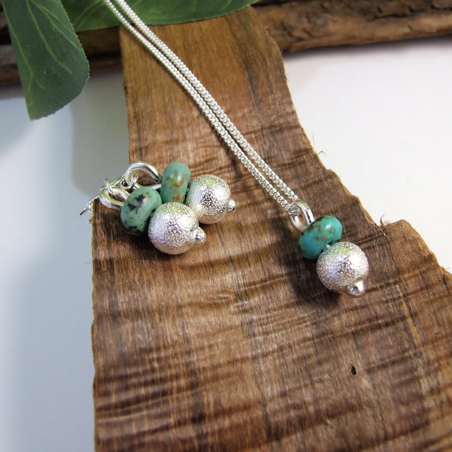 Necklace and Earring Set, Sterling Silver and African Turquoise