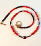 Red Bamboo Coral Necklace With Black Spinel, Onyx And Swarovski Butterfly - Image 3