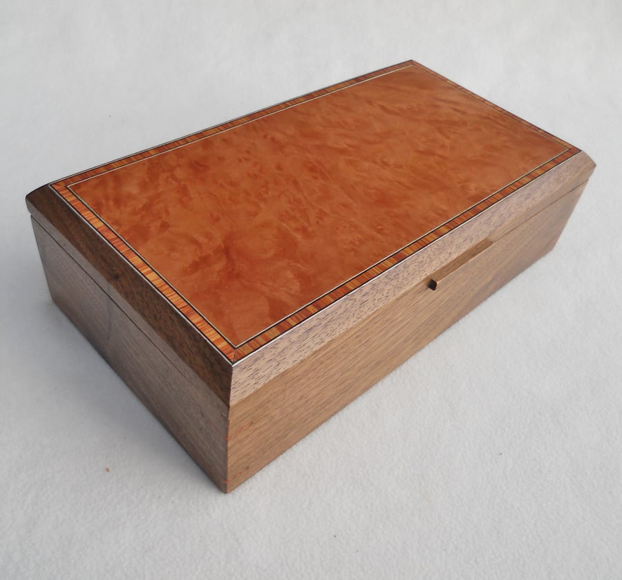 Handmade Wooden Jewellery Box - Solid Walnut & Madrona Burr, 