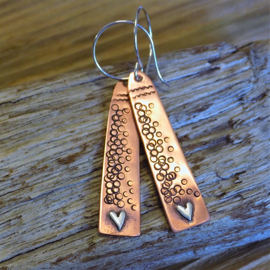 Copper and silver 'bubble' drop earrings 