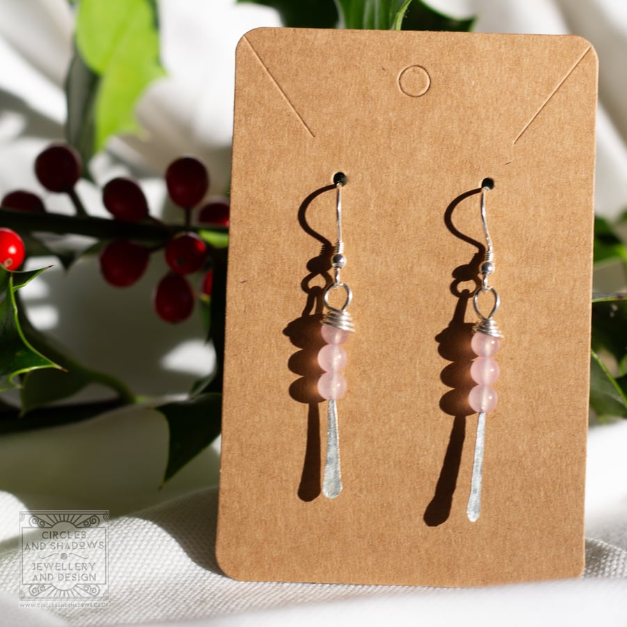 Rose quartz beads and Sterling Silver Drop Earrings