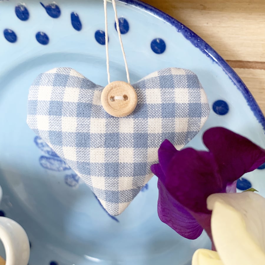 LAVENDER HEART - blue and white gingham