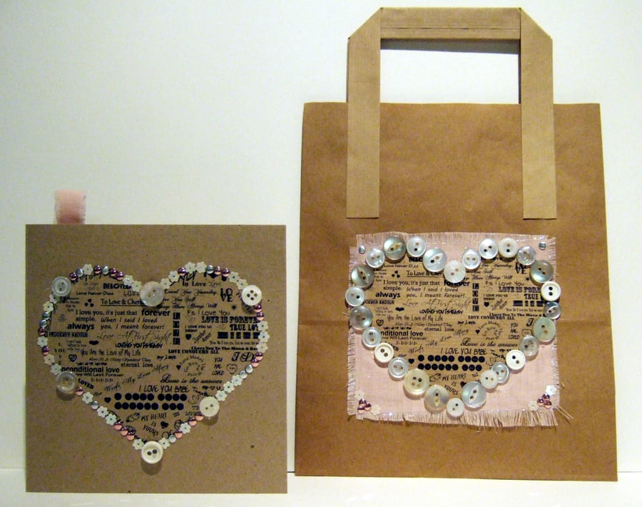 Valentine,'Heart of Love'Anniversary,Wedding Card & Gift Bag 