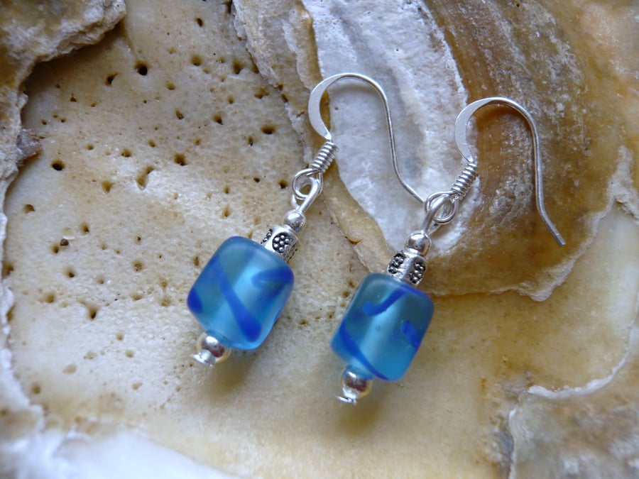 Blue Square Glass Earrings
